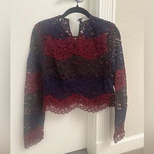 Sandro  Lace Cropped Long Sleeve Top